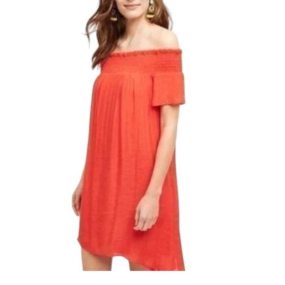 NWT Anthropologie Amadi Off The Shoulder Red Dress Size Small Petite - Picture 1 of 6
